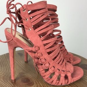 Orange Pink Strappy Heeled Sandals
